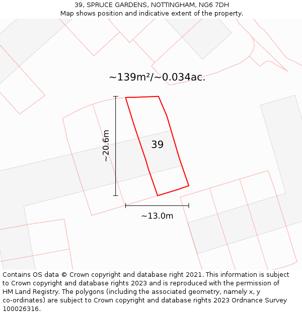 39, SPRUCE GARDENS, NOTTINGHAM, NG6 7DH: Plot and title map