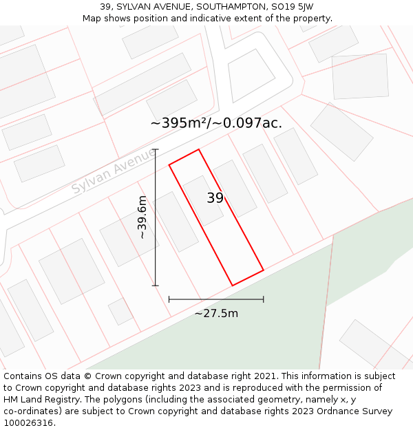39, SYLVAN AVENUE, SOUTHAMPTON, SO19 5JW: Plot and title map