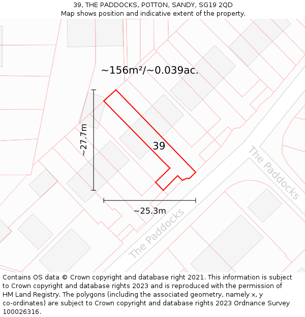 39, THE PADDOCKS, POTTON, SANDY, SG19 2QD: Plot and title map