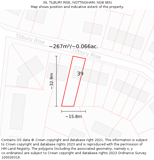 39, TILBURY RISE, NOTTINGHAM, NG8 6EN: Plot and title map