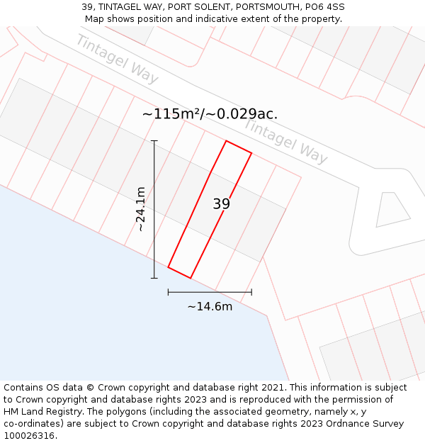 39, TINTAGEL WAY, PORT SOLENT, PORTSMOUTH, PO6 4SS: Plot and title map