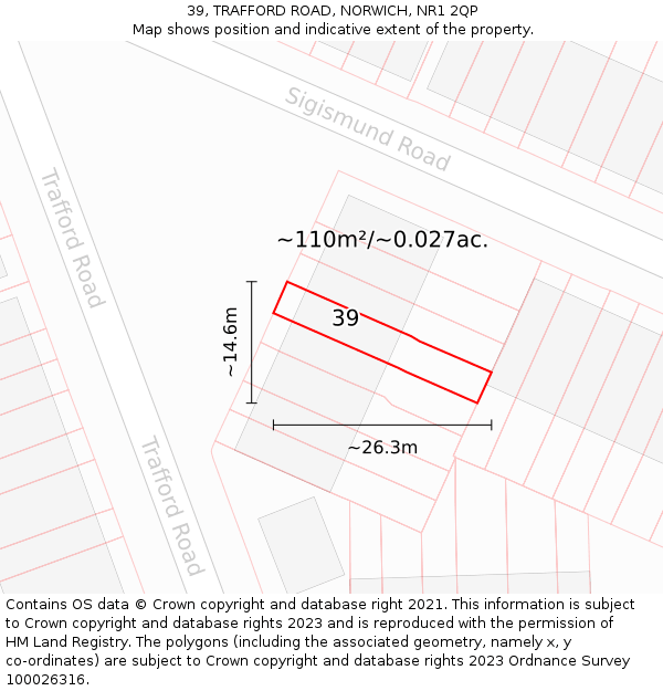 39, TRAFFORD ROAD, NORWICH, NR1 2QP: Plot and title map