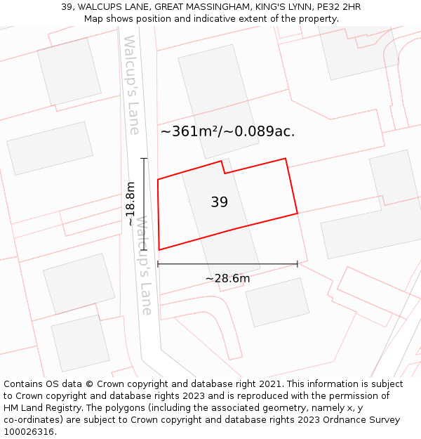 39, WALCUPS LANE, GREAT MASSINGHAM, KING'S LYNN, PE32 2HR: Plot and title map