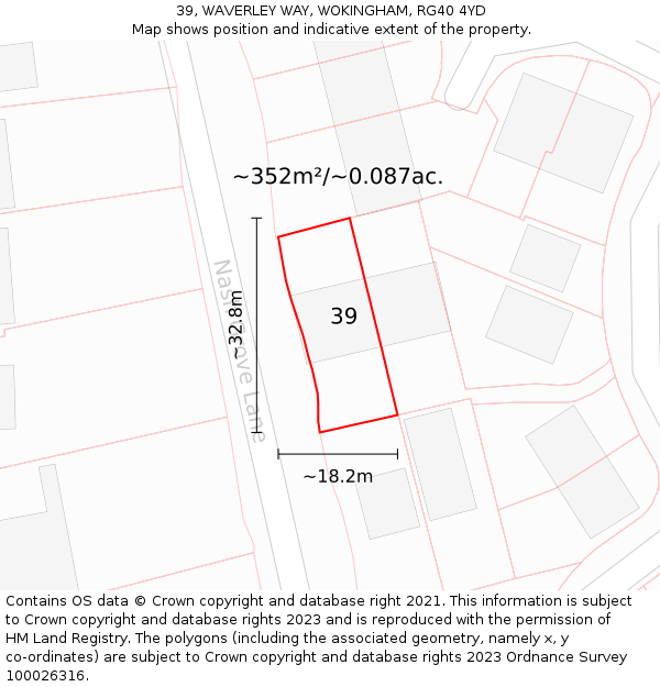 39, WAVERLEY WAY, WOKINGHAM, RG40 4YD: Plot and title map