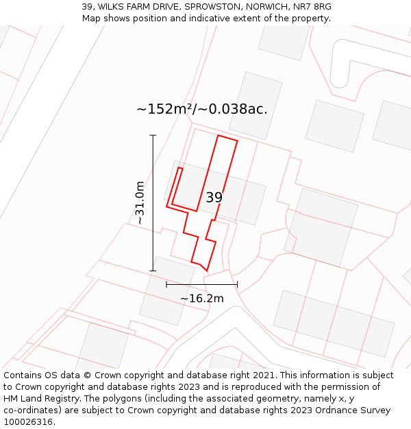 39, WILKS FARM DRIVE, SPROWSTON, NORWICH, NR7 8RG: Plot and title map