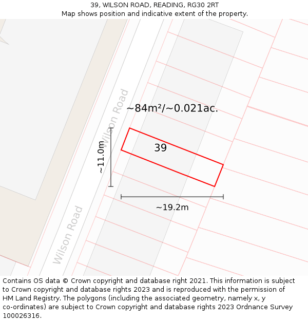 39, WILSON ROAD, READING, RG30 2RT: Plot and title map