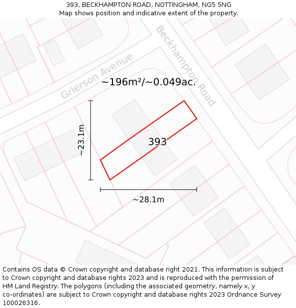 393, BECKHAMPTON ROAD, NOTTINGHAM, NG5 5NG: Plot and title map