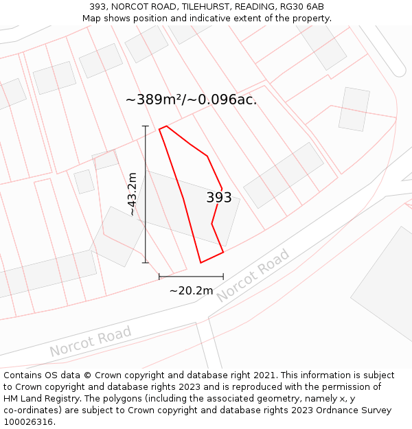 393, NORCOT ROAD, TILEHURST, READING, RG30 6AB: Plot and title map