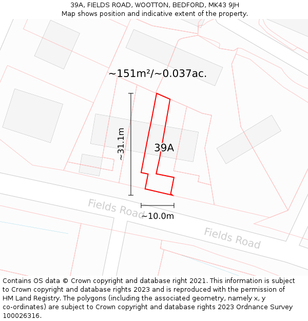 39A, FIELDS ROAD, WOOTTON, BEDFORD, MK43 9JH: Plot and title map
