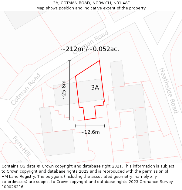 3A, COTMAN ROAD, NORWICH, NR1 4AF: Plot and title map