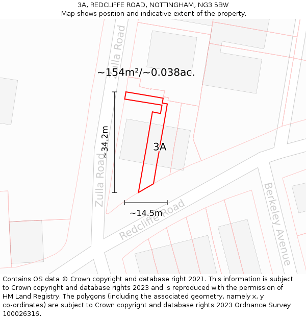 3A, REDCLIFFE ROAD, NOTTINGHAM, NG3 5BW: Plot and title map