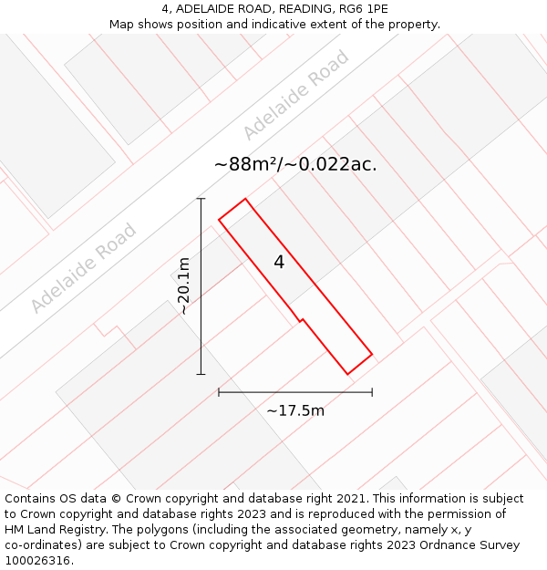 4, ADELAIDE ROAD, READING, RG6 1PE: Plot and title map