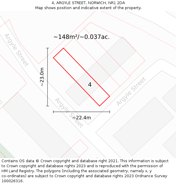 4, ARGYLE STREET, NORWICH, NR1 2DA: Plot and title map