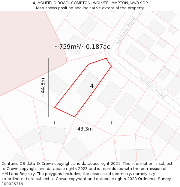 4, ASHFIELD ROAD, COMPTON, WOLVERHAMPTON, WV3 9DP: Plot and title map