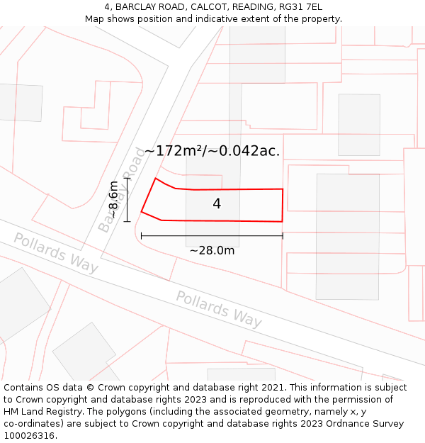 4, BARCLAY ROAD, CALCOT, READING, RG31 7EL: Plot and title map