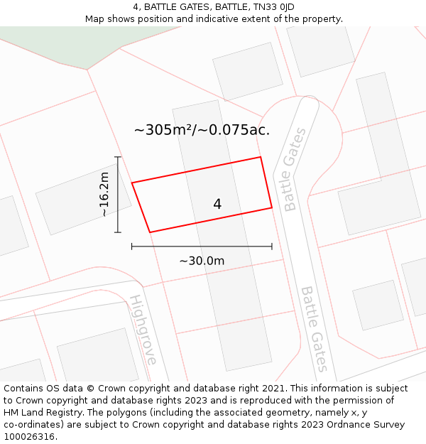 4, BATTLE GATES, BATTLE, TN33 0JD: Plot and title map