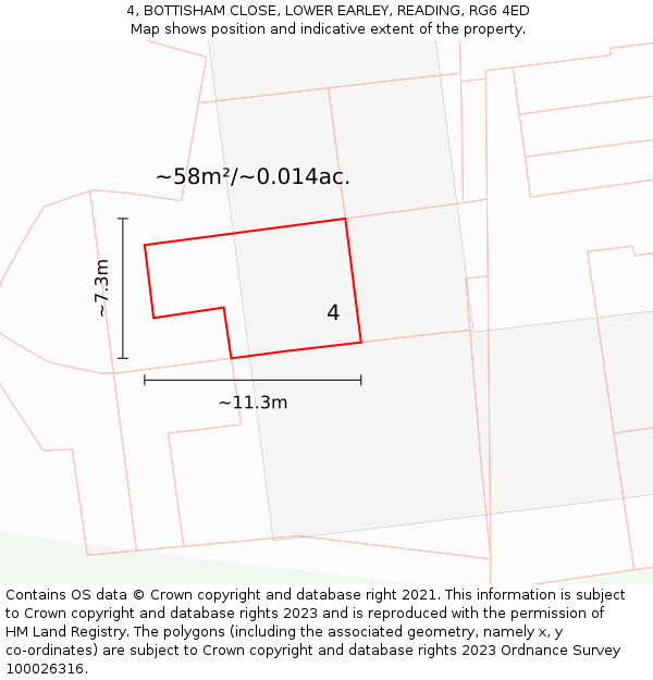 4, BOTTISHAM CLOSE, LOWER EARLEY, READING, RG6 4ED: Plot and title map