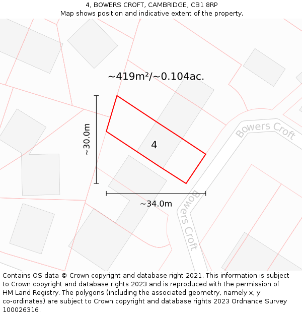 4, BOWERS CROFT, CAMBRIDGE, CB1 8RP: Plot and title map