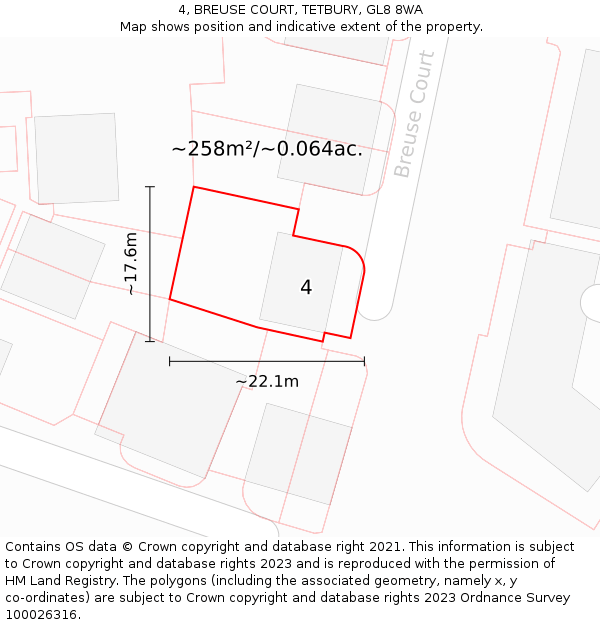 4, BREUSE COURT, TETBURY, GL8 8WA: Plot and title map