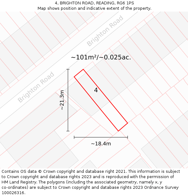 4, BRIGHTON ROAD, READING, RG6 1PS: Plot and title map