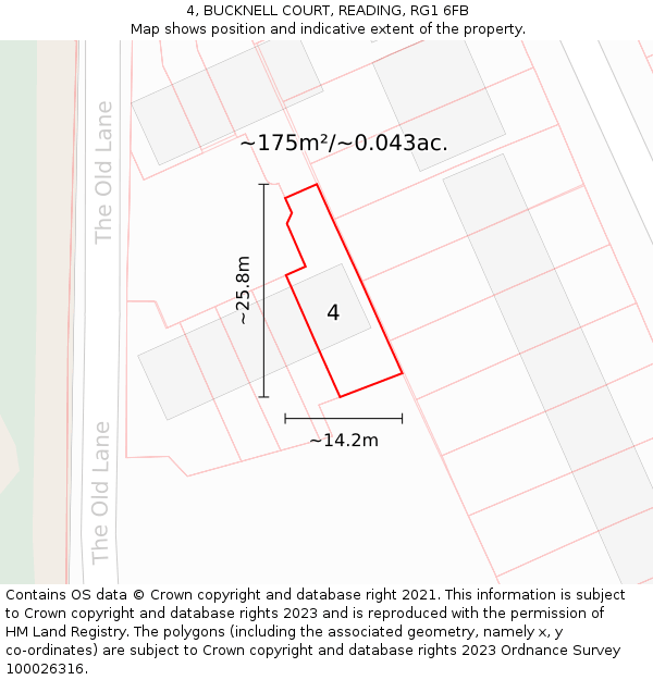 4, BUCKNELL COURT, READING, RG1 6FB: Plot and title map