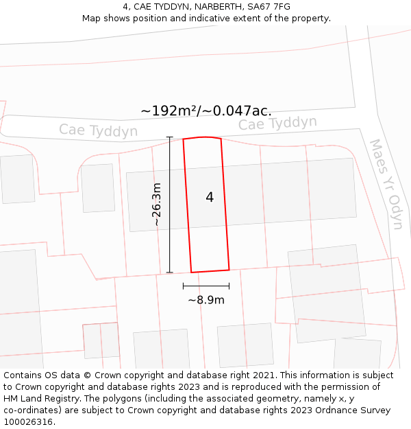 4, CAE TYDDYN, NARBERTH, SA67 7FG: Plot and title map
