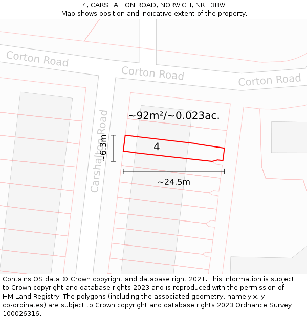 4, CARSHALTON ROAD, NORWICH, NR1 3BW: Plot and title map
