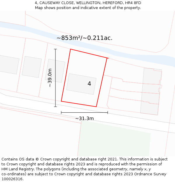 4, CAUSEWAY CLOSE, WELLINGTON, HEREFORD, HR4 8FD: Plot and title map