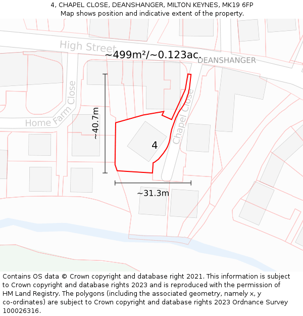4, CHAPEL CLOSE, DEANSHANGER, MILTON KEYNES, MK19 6FP: Plot and title map