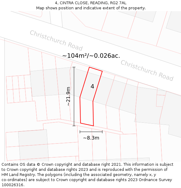 4, CINTRA CLOSE, READING, RG2 7AL: Plot and title map