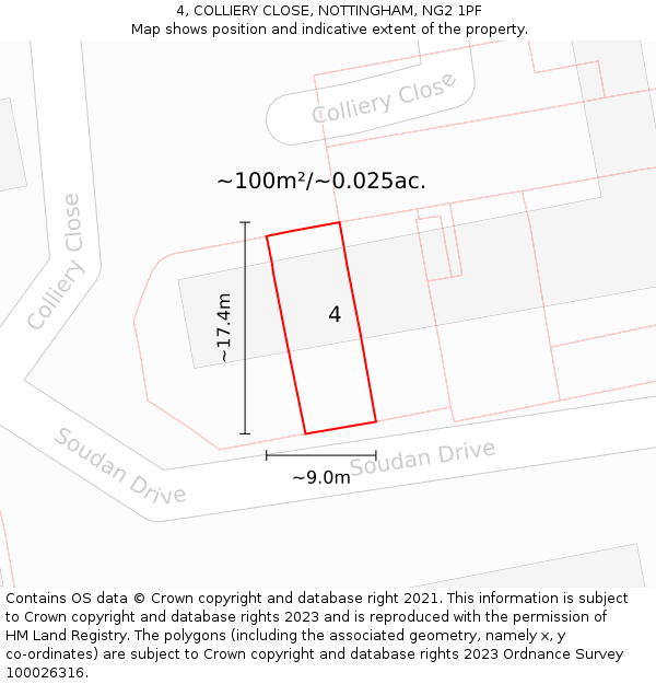 4, COLLIERY CLOSE, NOTTINGHAM, NG2 1PF: Plot and title map