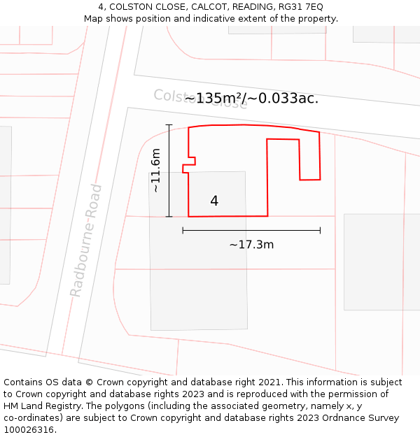 4, COLSTON CLOSE, CALCOT, READING, RG31 7EQ: Plot and title map