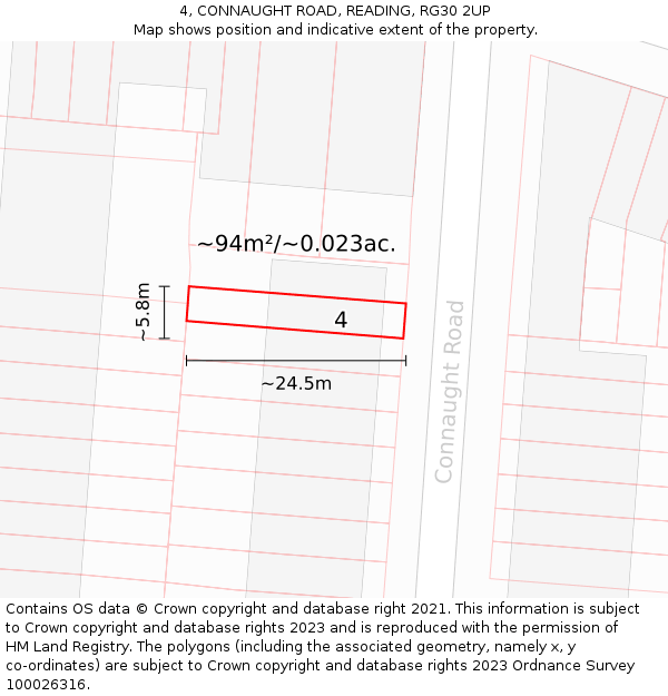 4, CONNAUGHT ROAD, READING, RG30 2UP: Plot and title map