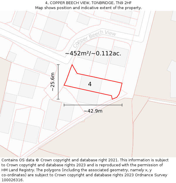 4, COPPER BEECH VIEW, TONBRIDGE, TN9 2HF: Plot and title map