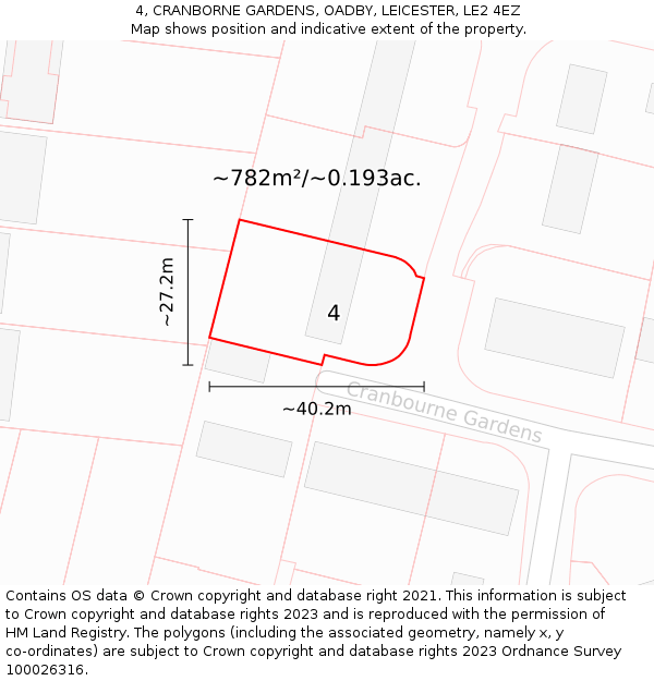 4, CRANBORNE GARDENS, OADBY, LEICESTER, LE2 4EZ: Plot and title map