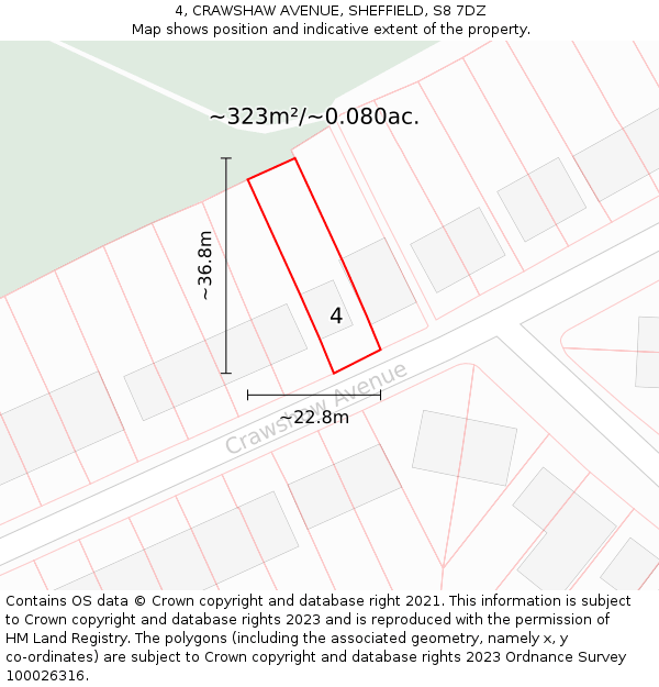 4, CRAWSHAW AVENUE, SHEFFIELD, S8 7DZ: Plot and title map