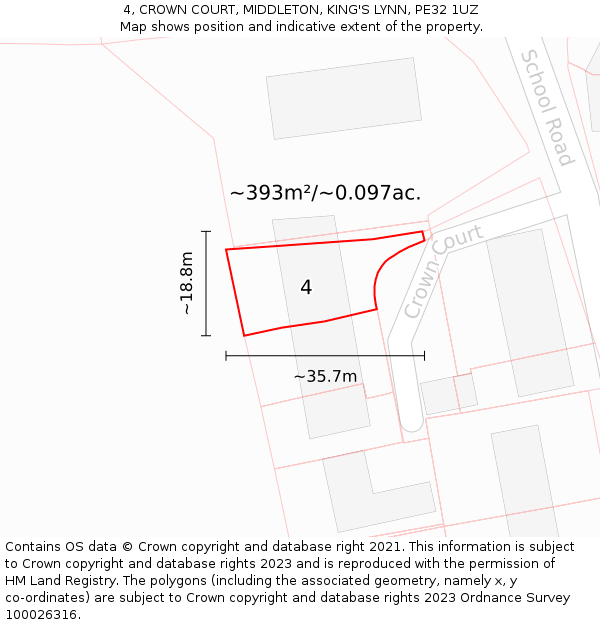 4, CROWN COURT, MIDDLETON, KING'S LYNN, PE32 1UZ: Plot and title map