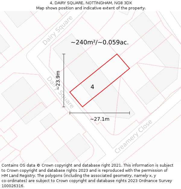 4, DAIRY SQUARE, NOTTINGHAM, NG8 3DX: Plot and title map