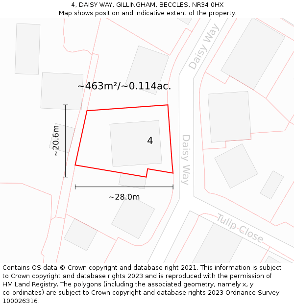 4, DAISY WAY, GILLINGHAM, BECCLES, NR34 0HX: Plot and title map