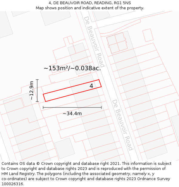 4, DE BEAUVOIR ROAD, READING, RG1 5NS: Plot and title map