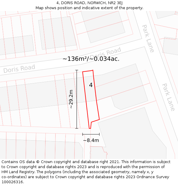 4, DORIS ROAD, NORWICH, NR2 3EJ: Plot and title map