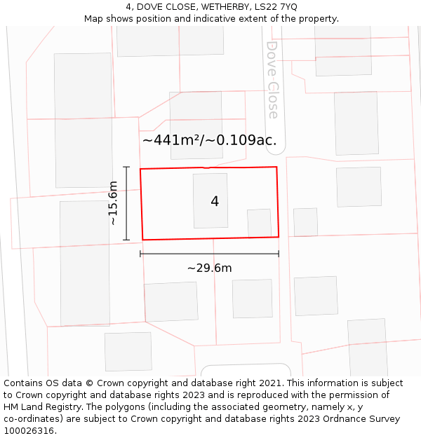 4, DOVE CLOSE, WETHERBY, LS22 7YQ: Plot and title map