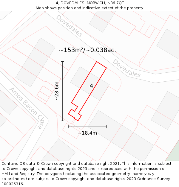 4, DOVEDALES, NORWICH, NR6 7QE: Plot and title map