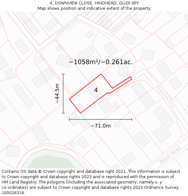 4, DOWNVIEW CLOSE, HINDHEAD, GU26 6PY: Plot and title map
