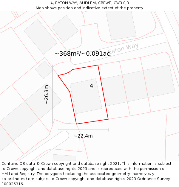 4, EATON WAY, AUDLEM, CREWE, CW3 0JR: Plot and title map