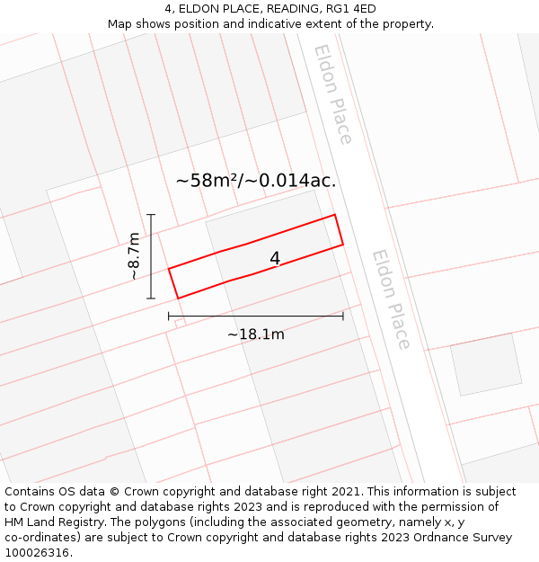 4, ELDON PLACE, READING, RG1 4ED: Plot and title map