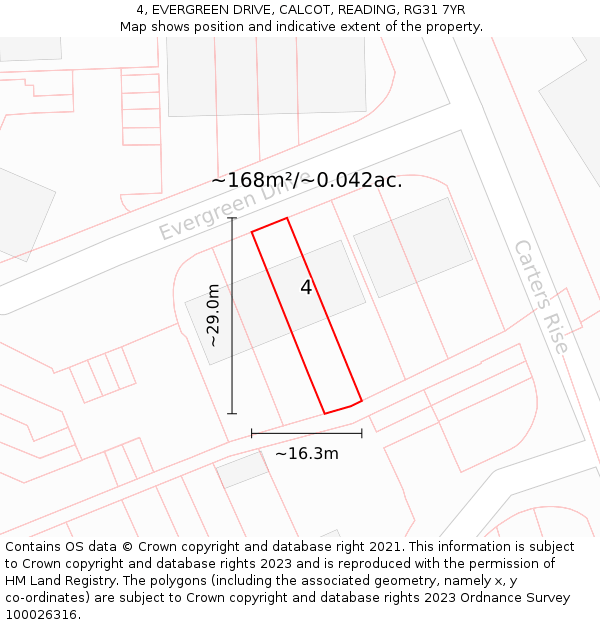 4, EVERGREEN DRIVE, CALCOT, READING, RG31 7YR: Plot and title map