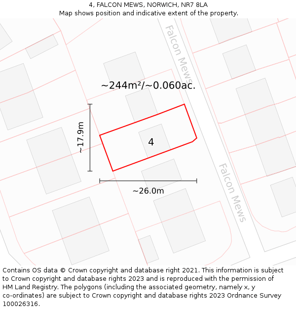 4, FALCON MEWS, NORWICH, NR7 8LA: Plot and title map