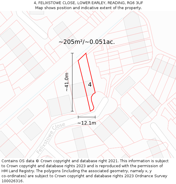 4, FELIXSTOWE CLOSE, LOWER EARLEY, READING, RG6 3UF: Plot and title map