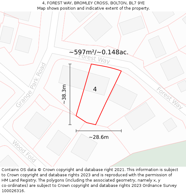 4, FOREST WAY, BROMLEY CROSS, BOLTON, BL7 9YE: Plot and title map